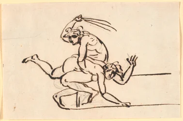 Une figure nue assise, fouettant le derrière d