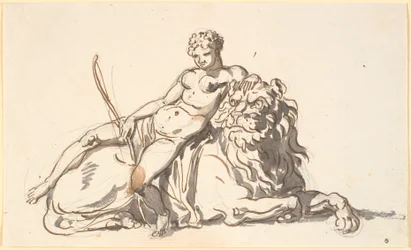 Une femme africaine, reposant sur un lion. Allégorie de l