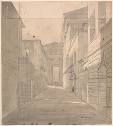 Rue dans une ville antique. Étude perspective pour la peinture "Simo se confie à Sosia"