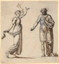Homme et femme en costumes antiques