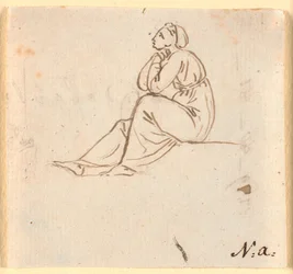 Figure féminine assise de profil à gauche