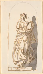 Terpsichore, muse de la danse, comme statue dans une niche
