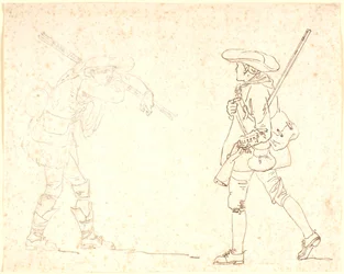 Deux figures masculines marchant, l