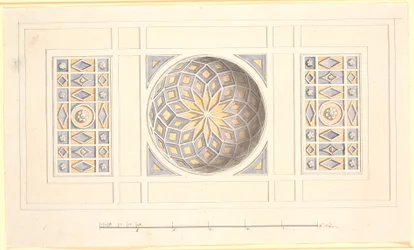 Esquisse pour un plafond avec partie centrale voûtée en violet et jaune