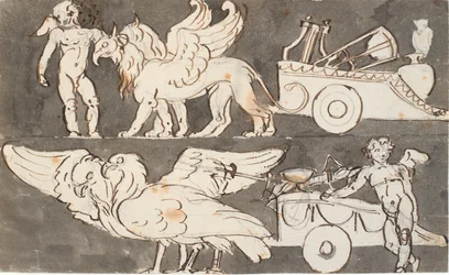 Petits garçons ailés près des chars d