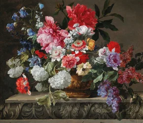 Nature morte de roses, tulipes, anémones et lilas