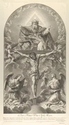 La Sainte Trinité, Christ en croix flanqué de deux anges, le Saint-Esprit en colombe