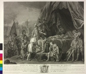 Le corps mort de Bertrand Du Guesclin (eau-forte)