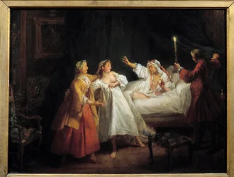 Contes de Jean de La Fontaine : Le Gascon puni. Peinture sur cuivre de Nicolas Lancret (1690-1743)