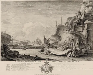 Gravure allégorique sur le don des vaisseaux vers 1762