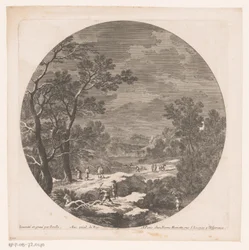 Paysage avec des travailleurs forestiers