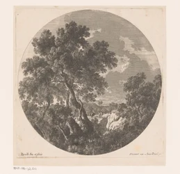Paysage avec deux figures suivant un animal de bât