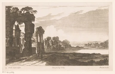 Paysage fluvial avec ruines envahies par la végétation