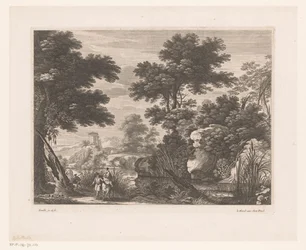 Paysage fluvial avec la fuite en Égypte