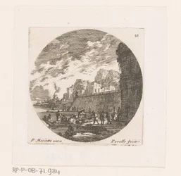 Vue de ville avec barque à rames amarrée