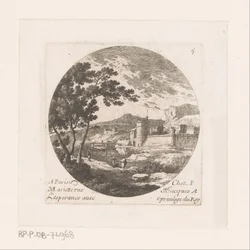 Ville fortifiée et figures près d