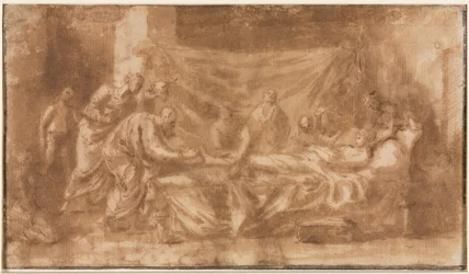 Extrême-Onction (recto), Trois têtes et autres croquis (verso), 1643-1644