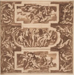 Modello pour un plafond : Diane et le mort Endymion, le Jugement de Paris, et la Mort d