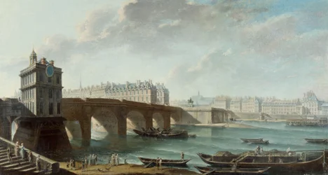 La pompe de la Samaritaine, Pont-Neuf, Île de la Cité et le quai de Conti vus depuis le quai du Louvre