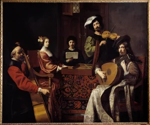 Musique baroque : « Le concert » Musiciens jouant des instruments à cordes