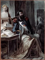 Le vieux grognard. Un ancien membre de la garde de Napoléon Ier (1769-1821), infirme près d
