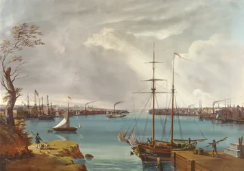 Vue de New York, Brooklyn et le chantier naval pris des hauteurs près de Williamsburg, c.1835-45