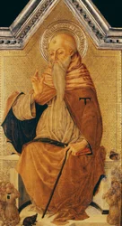 Saint Antoine Abbé en trône avec des membres d