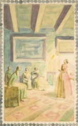 Jenny Lind chante à Weimar pour la famille du Grand-Duc et H.C. Andersen. Esquisse pour des décorations de fresques dans le Hall de la Mémoire de H.C. Andersen à Odense
