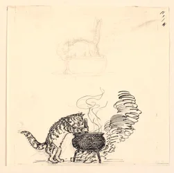 Illustration pour "Le gros chat" et esquisse