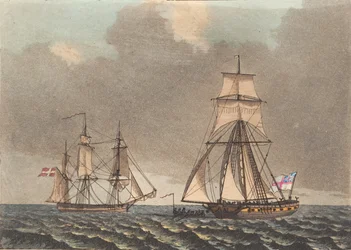 Un corsaire anglais visitant un navire danois qui se lève