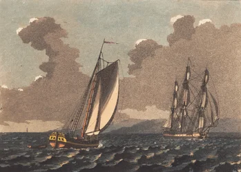 Un yacht naviguant par un voile et une frégate de même