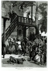 Massacre des Juifs en Russie, gravé par Gustave Voulquin (fl.1880-90) du Journal Illustré, juin 1881