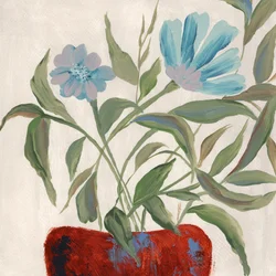 Fleurs bleues, pot rouge