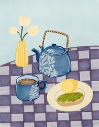 Petit-déjeuner à la théière bleue