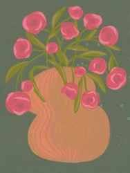 Fleurs roses dans un vase orange