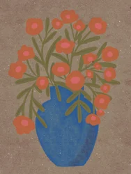 Vase rustique à motifs floraux orange