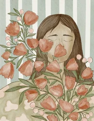 Femme sereine avec des fleurs