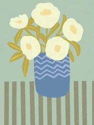 Fleurs blanches, vase bleu