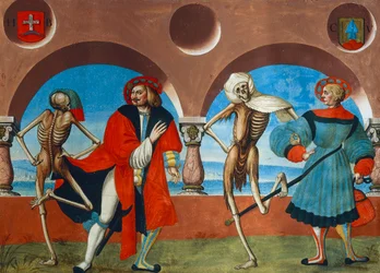 La mort, le bourgeois et le marchand du cycle de la Danse Macabre par Albrecht Kauw