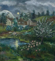 Nuit de printemps avec pleine lune