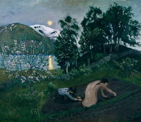 Nuit de printemps dans le jardin, Travail de nuit dans le jardin