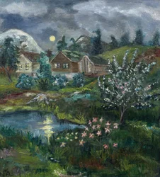 Nuit de printemps avec pleine lune