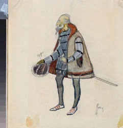 Costume préparatoire, le baron avare, pour la pièce de théâtre "Le chevalier avare" de Alexandre Pouchkine (1799-1837) - Œuvre de Nikolai Pavlovich Ulyanov (1875-1949)