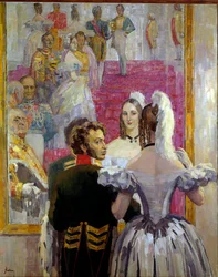 Le poète russe Alexandre Pouchkine (1799-1837) et son épouse Natalia Gontcharova au bal du palais Anitchkov