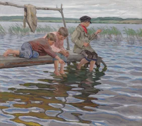 Garçons Pêchant sur un Quai