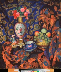 Nature morte avec porcelaine et fleurs - Œuvre de Nikolai Semyonovich Zaytsev (1885-1938)