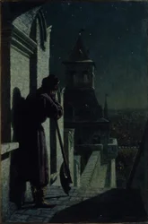 Strelets sur la tour du Kremlin de Moscou par nuit de clair de lune, années 1890