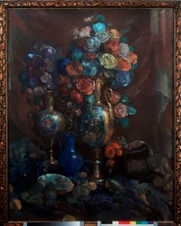 Nature morte (Vases, fleurs et fruits)