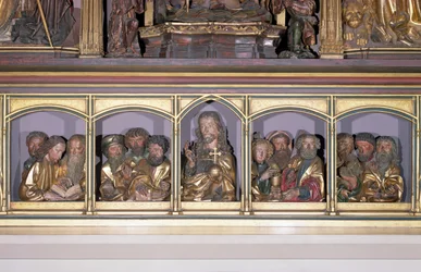 Sculptures en bois du Christ et des Douze Apôtres, du prédelle du retable du retable d