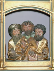 Sculptures en bois de Saint Jacques le Majeur, Saint Simon et Saint Thaddée, du prédelle du Retable d